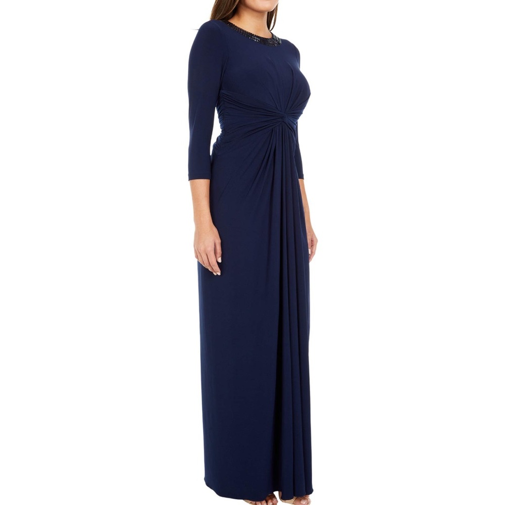 Adrianna Papell Embellished Crew Neck And Cutout Back 3/4 Sleeve Gown 4